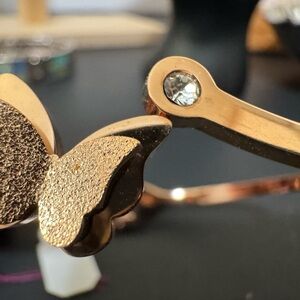 Rose Gold Butterfly Bangle Bracelet with Crystal Accent